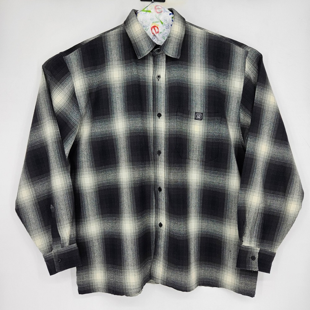 Lowrider Shirt Mens 2XL Black Plaid Cholo Chicano Casual Button Up Short Sleeve